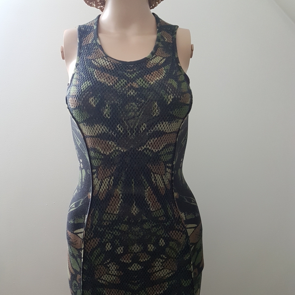 Alexander McQueen MCQ Sleeveless Animal Print Camo Mob Wife Mini Dress Sz S - Picture 3 of 14